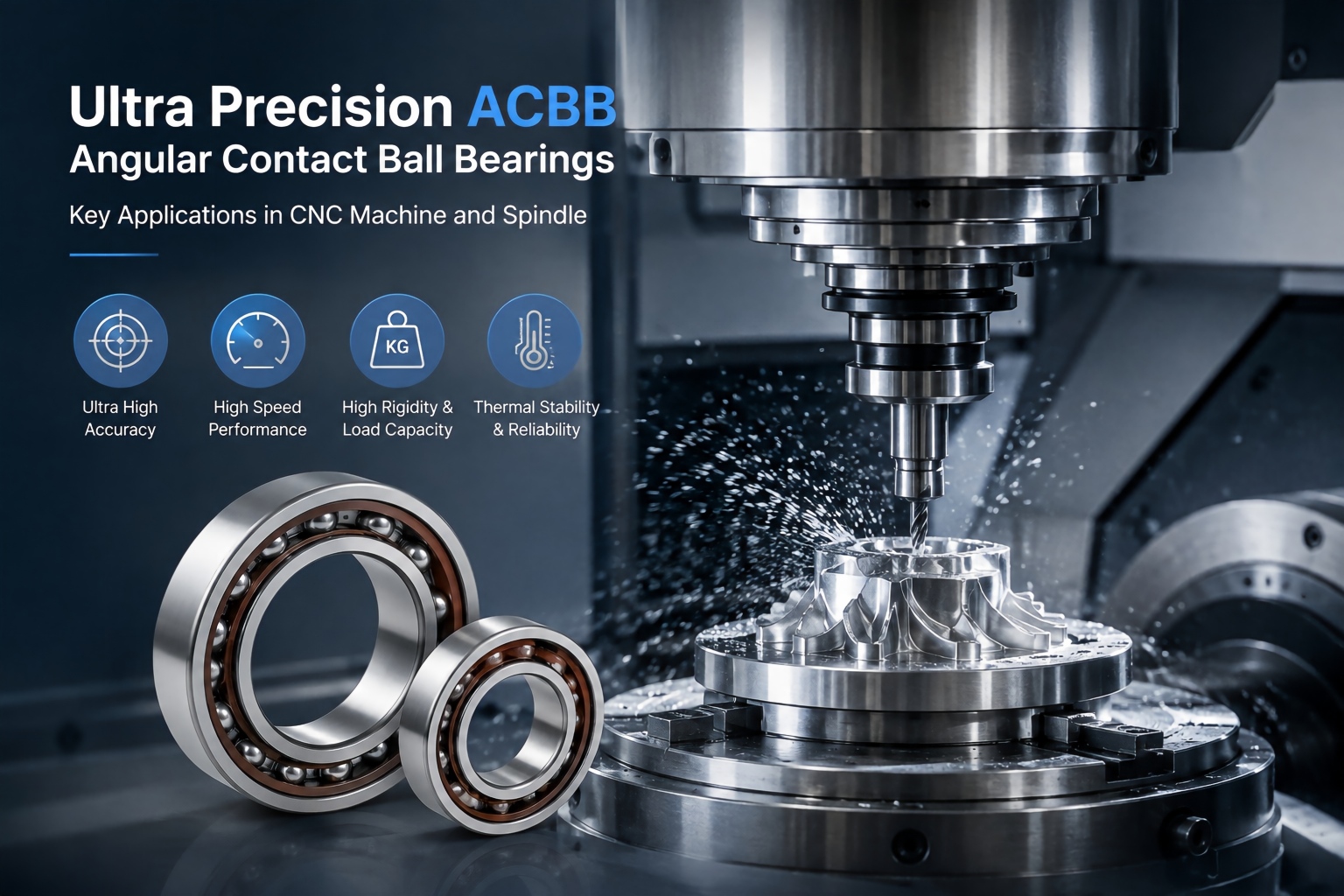 Vòng bi cầu tiếp xúc góc ACBB siêu chính xác: Ứng dụng chính trong máy CNC và trục chính